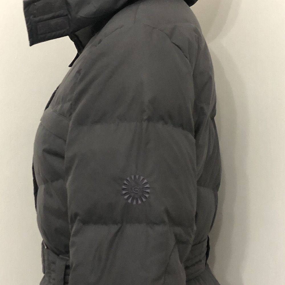 UGG Lambskin 80/20 Duck Down Belted Hooded Mid Length Puffer Coat Woman Size M - Picture 3 of 16